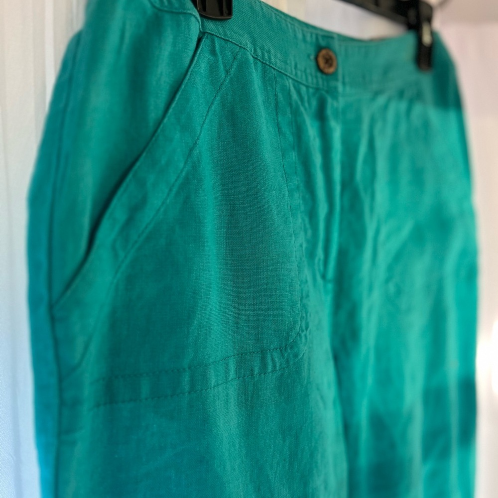Women’s medium Chico's Vibrant Teal Relaxed Pants NWT size 1 (10) 100% linen